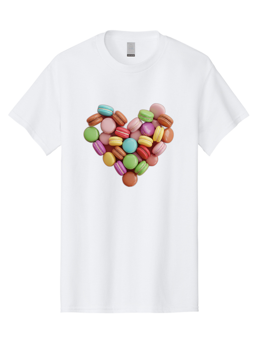 Macarons-Heart Men'S Graphic Tee, 100% Cotton, Comfortable Casual Summer Wear, Machine Washable, Pastel Colored Macarons, Heart-Shaped Arrangement, Sweet Treats, Desserts, Colorful Sweets, French Patisserie, Macaron Dessert, Vibrant Colors, Baa956