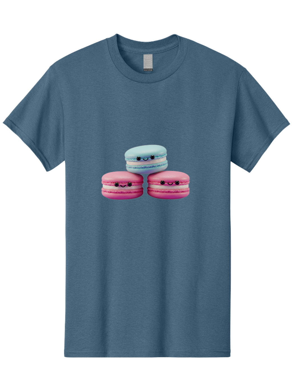 Macarons Men'S Graphic Tee, 100% Cotton, Comfortable Casual Summer Wear, Machine Washable, Macarons, French Dessert, Sweet Treats, Pink And Blue Colors, Cute Faces, Smile Faces, Black Eyes, Food Art, Bakery Delights, Dessert Lovers Baa962