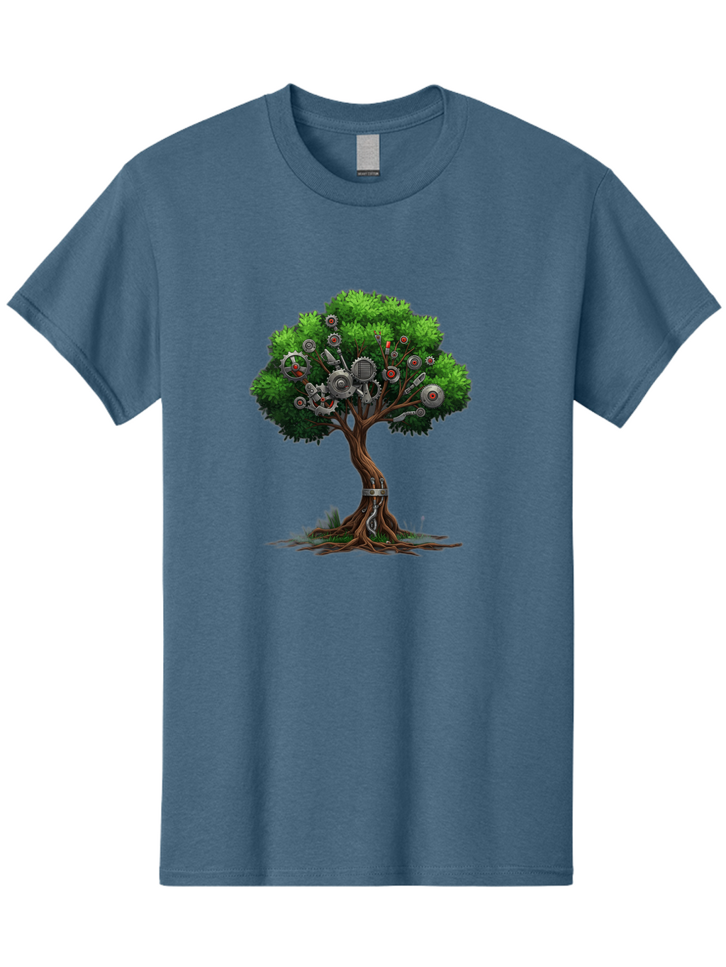 Machine-Tree Men'S Graphic Tee, 100% Cotton, Comfortable Casual Summer Wear, Machine Washable, Tree With Mechanical Parts, Gears And Machinery, Futuristic Design, Industrial Elements, Natural Meets Technology, Eco-Friendly Innovation, Baa963
