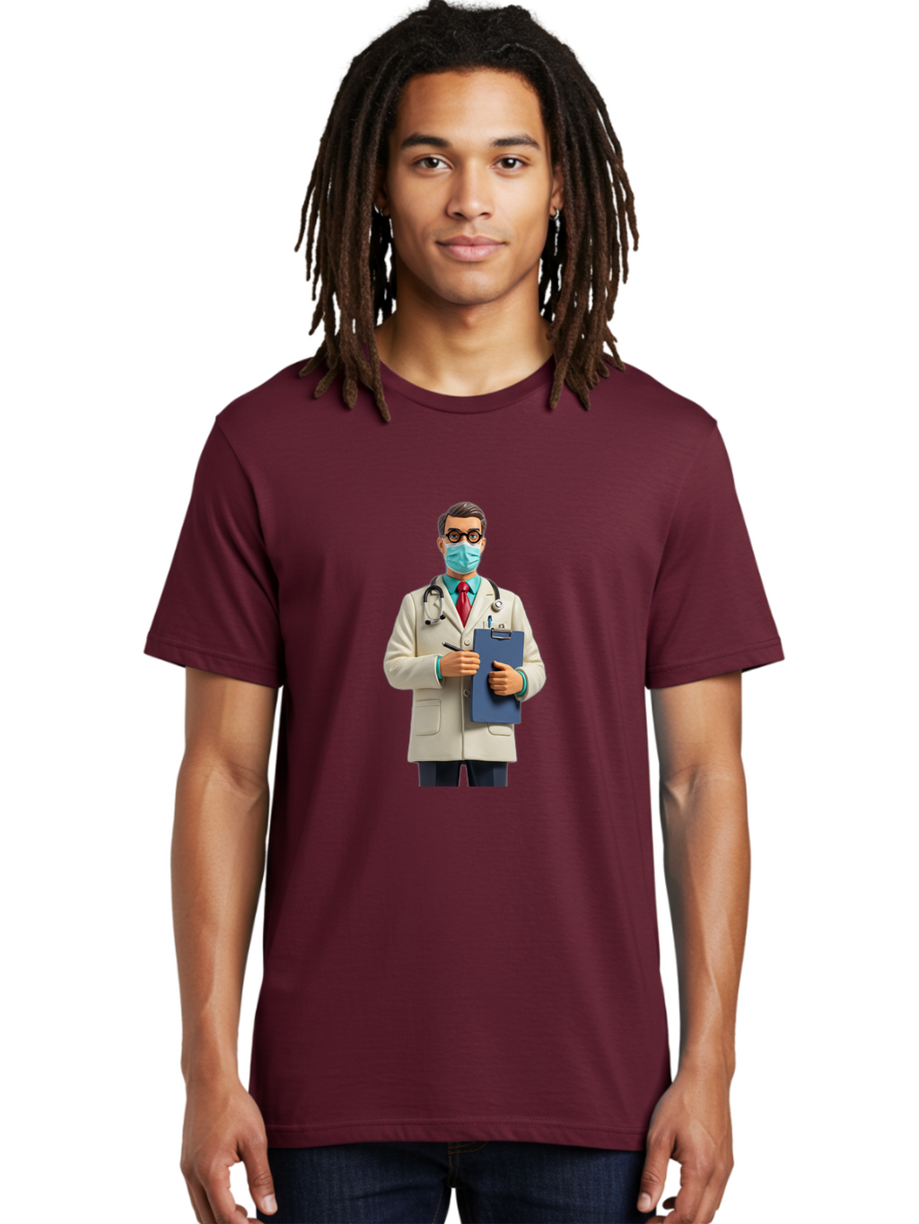 Male-Doctor-1 Men'S Graphic Tee, 100% Cotton, Comfortable Casual Summer Wear, Machine Washable, Doctor With Clipboard, Medical Professional, Healthcare Worker, Stethoscope Around Neck, Wearing Face Mask, Writing On Clipboard, Medical Attire Baa964