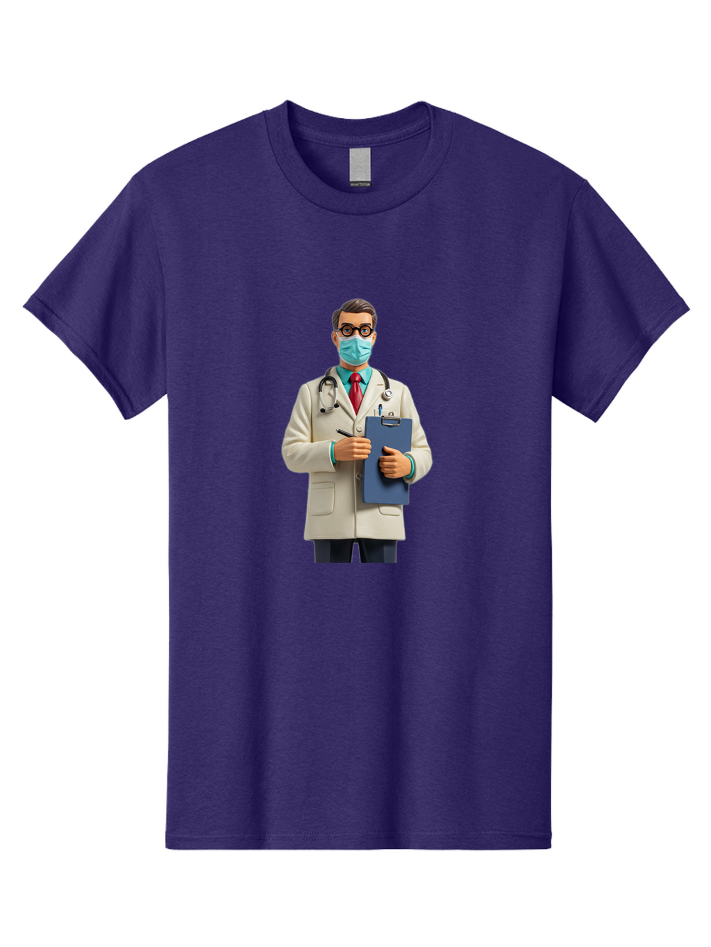 Male-Doctor-1 Men'S Graphic Tee, 100% Cotton, Comfortable Casual Summer Wear, Machine Washable, Doctor With Clipboard, Medical Professional, Healthcare Worker, Stethoscope Around Neck, Wearing Face Mask, Writing On Clipboard, Medical Attire Baa964