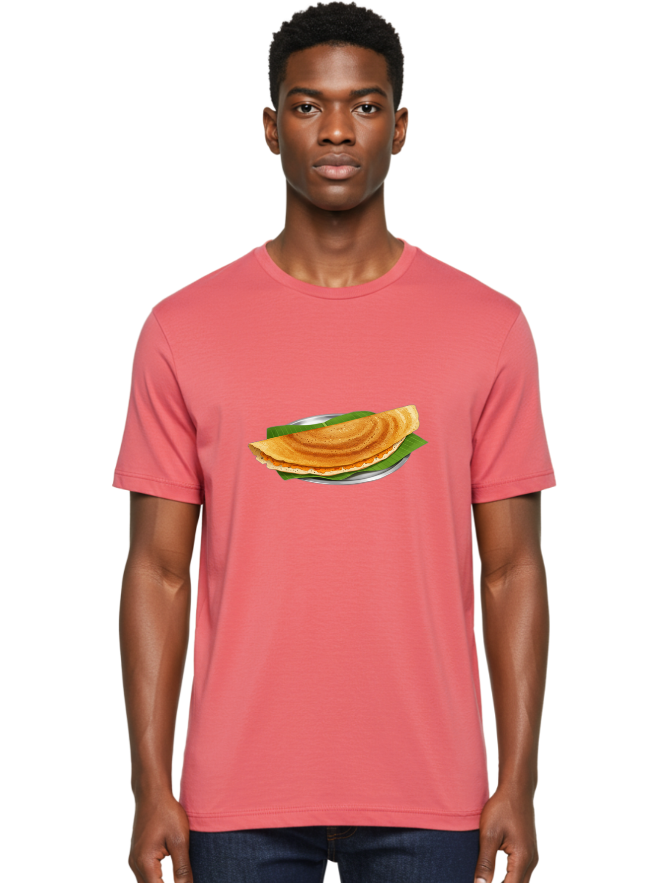Masala-Dosa-1 Men'S Graphic Tee, 100% Cotton, Comfortable Casual Summer Wear, Machine Washable, South Indian Cuisine, Masala Dosa, Traditional Food, Fermented Crepe, Spicy Filling, Crispy Texture, Banana Leaf, Stainless Steel Plate, Baa970