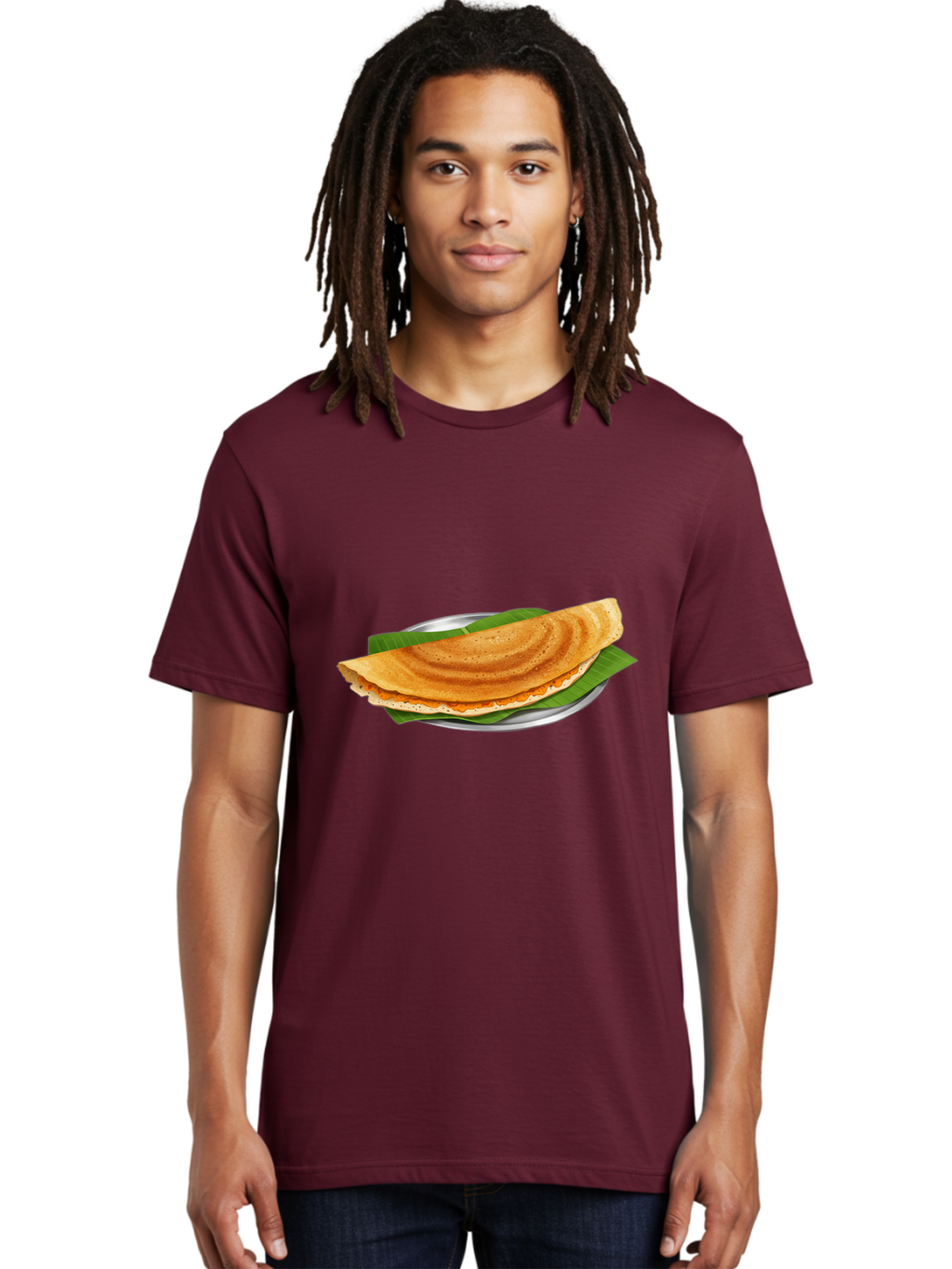 Masala-Dosa-1 Men'S Graphic Tee, 100% Cotton, Comfortable Casual Summer Wear, Machine Washable, South Indian Cuisine, Masala Dosa, Traditional Food, Fermented Crepe, Spicy Filling, Crispy Texture, Banana Leaf, Stainless Steel Plate, Baa970