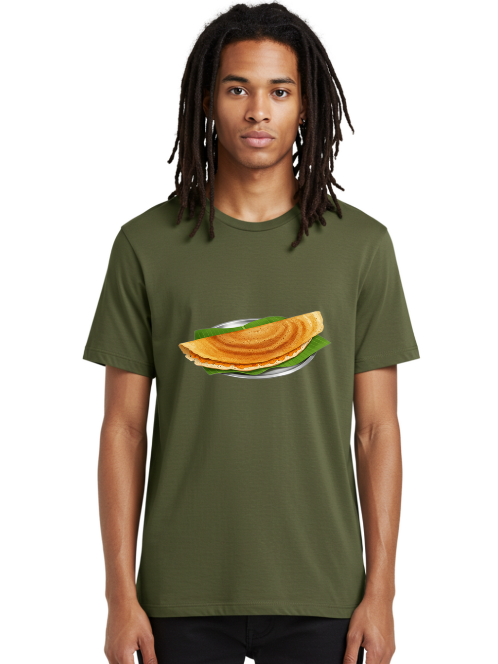 Masala-Dosa-1 Men'S Graphic Tee, 100% Cotton, Comfortable Casual Summer Wear, Machine Washable, South Indian Cuisine, Masala Dosa, Traditional Food, Fermented Crepe, Spicy Filling, Crispy Texture, Banana Leaf, Stainless Steel Plate, Baa970