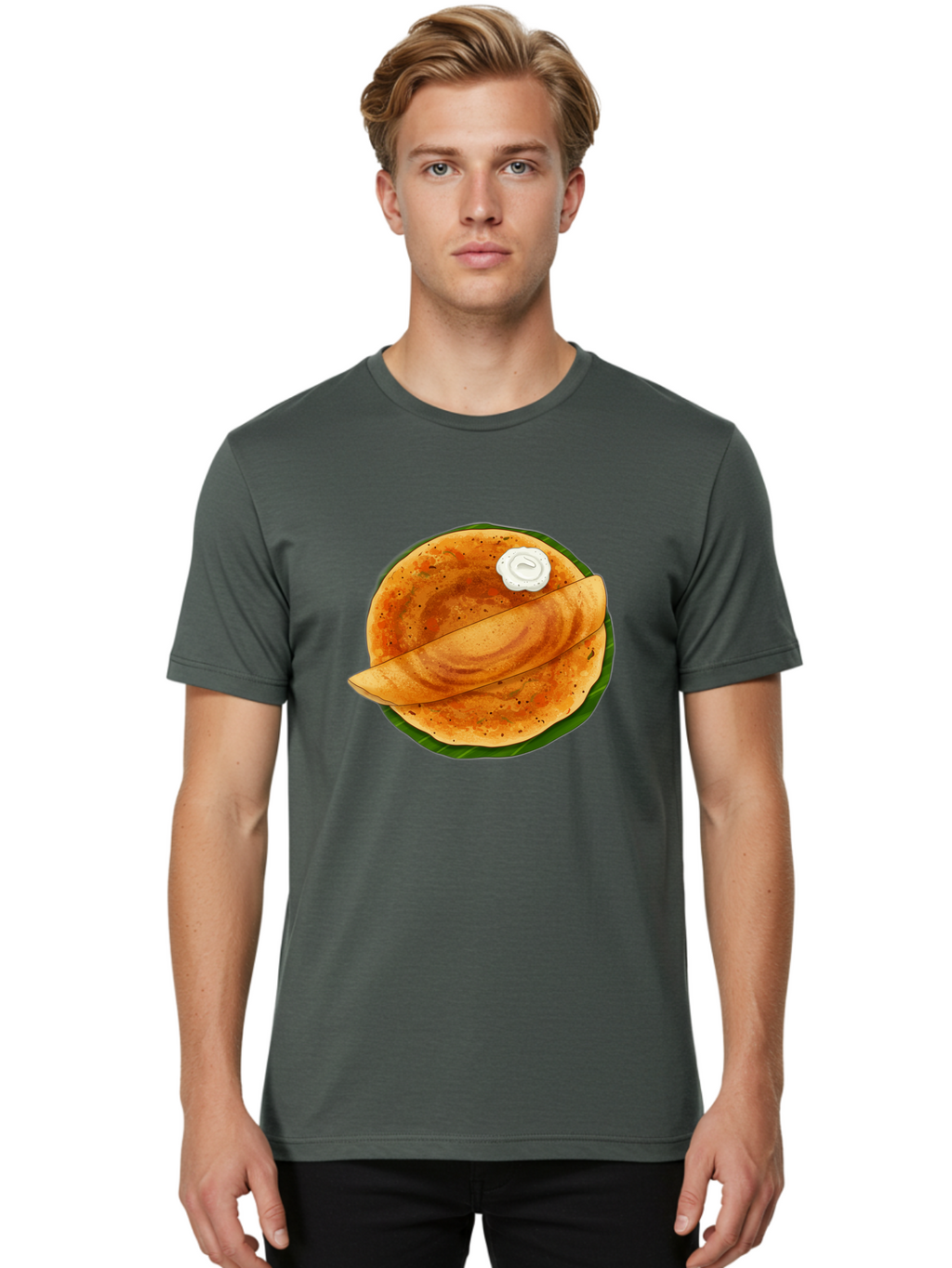 Masala-Dosa-10 Men'S Graphic Tee, 100% Cotton, Comfortable Casual Summer Wear, Machine Washable, South Indian Cuisine, Traditional Breakfast, Fermented Rice, Black Lentils, Crispy Dosa, Chutney, Savory Flavors, Indian Food, Dosa Recipe, Baa971