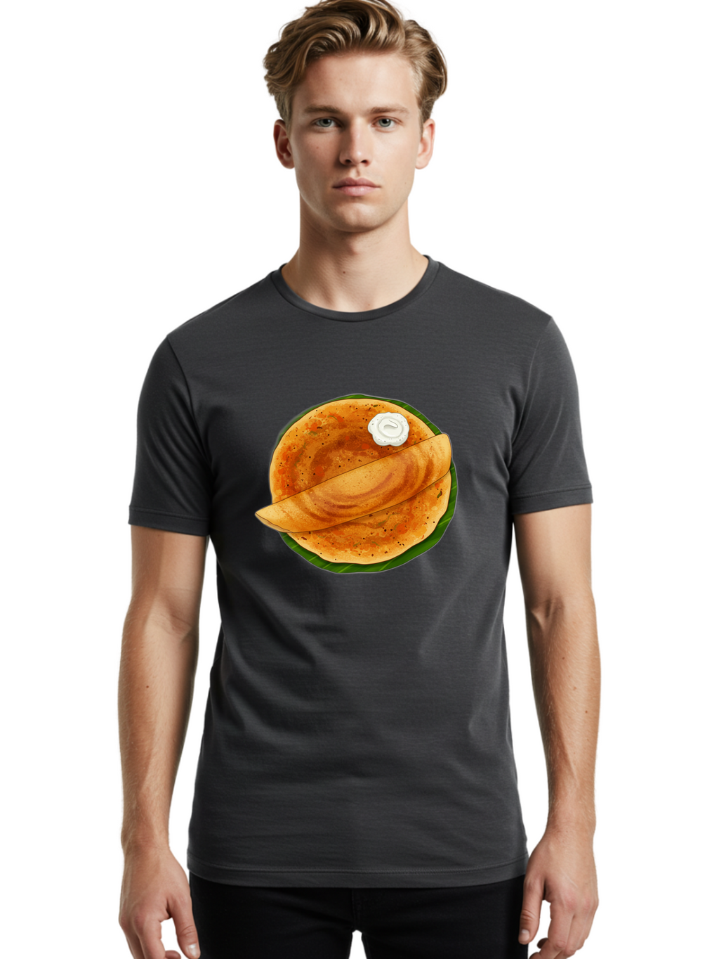 Masala-Dosa-10 Men'S Graphic Tee, 100% Cotton, Comfortable Casual Summer Wear, Machine Washable, South Indian Cuisine, Traditional Breakfast, Fermented Rice, Black Lentils, Crispy Dosa, Chutney, Savory Flavors, Indian Food, Dosa Recipe, Baa971