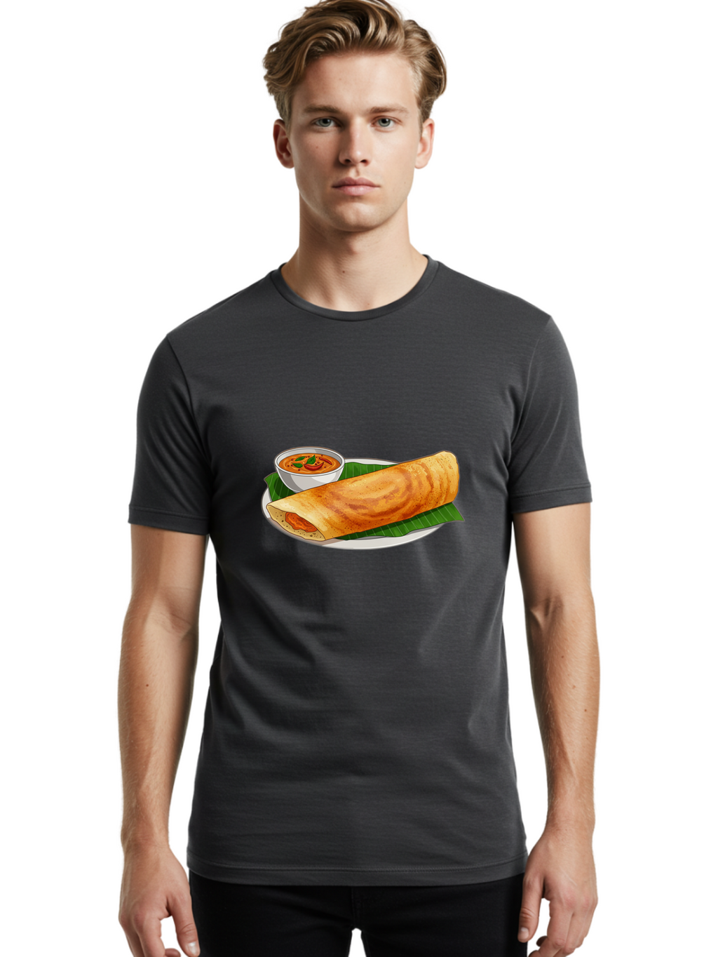 Masala-Dosa-11 Men'S Graphic Tee, 100% Cotton, Comfortable Casual Summer Wear, Machine Washable, South Indian Cuisine, Traditional Breakfast, Masala Dosa, Dosa With Chutney, Savory Crepe, Indian Street Food, Delicious Meal, Flavorful Spices, Baa972