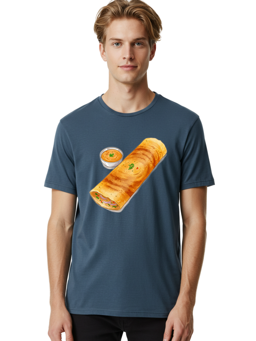 Masala-Dosa-13 Men'S Graphic Tee, 100% Cotton, Comfortable Casual Summer Wear, Machine Washable, Masala Dosa, South Indian Cuisine, Crepe, Rolled Dosa, Spicy Filling, Potato And Onion, Chutney, Indian Food, Traditional Dish, Flavorful, Baa974