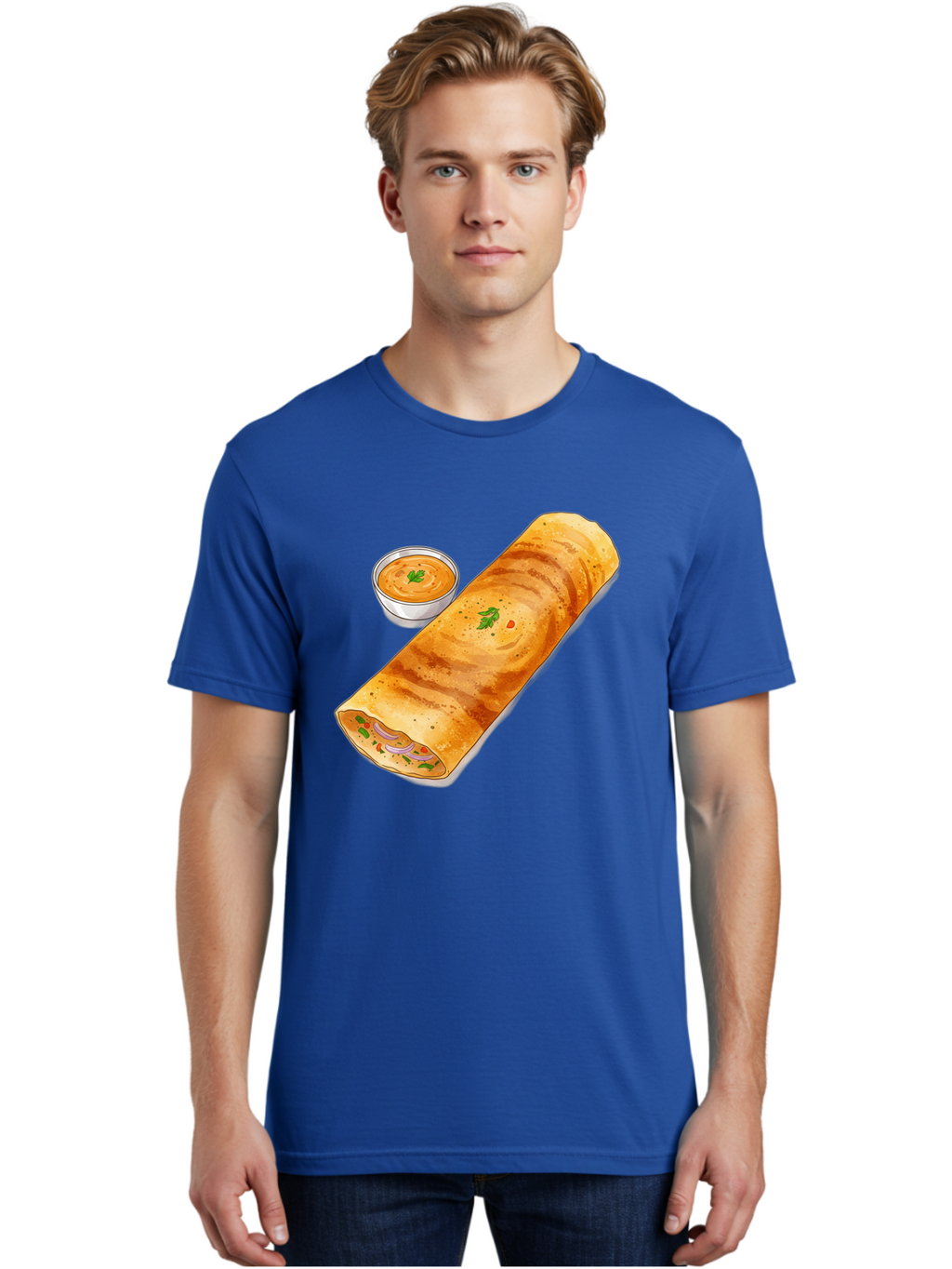 Masala-Dosa-13 Men'S Graphic Tee, 100% Cotton, Comfortable Casual Summer Wear, Machine Washable, Masala Dosa, South Indian Cuisine, Crepe, Rolled Dosa, Spicy Filling, Potato And Onion, Chutney, Indian Food, Traditional Dish, Flavorful, Baa974