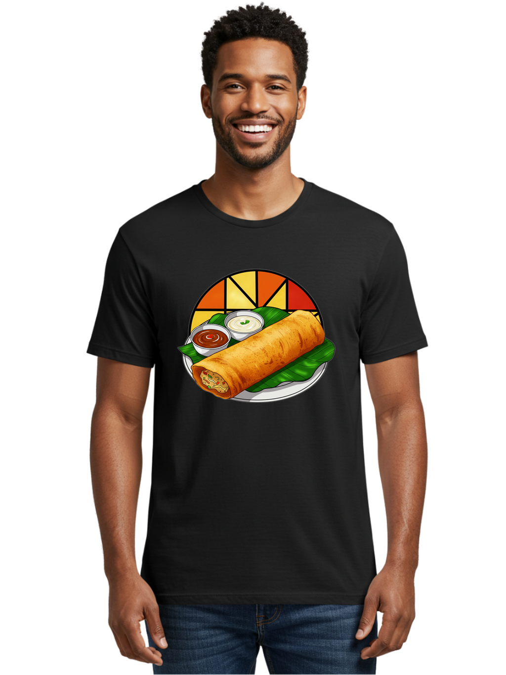 Masala-Dosa-14 Men'S Graphic Tee, 100% Cotton, Comfortable Casual Summer Wear, Machine Washable, South Indian Cuisine, Traditional Dosa, Masala Filling, Chutney, Sambar, Indian Breakfast, Fermented Rice Crepe, Delicious Meal, Baa975