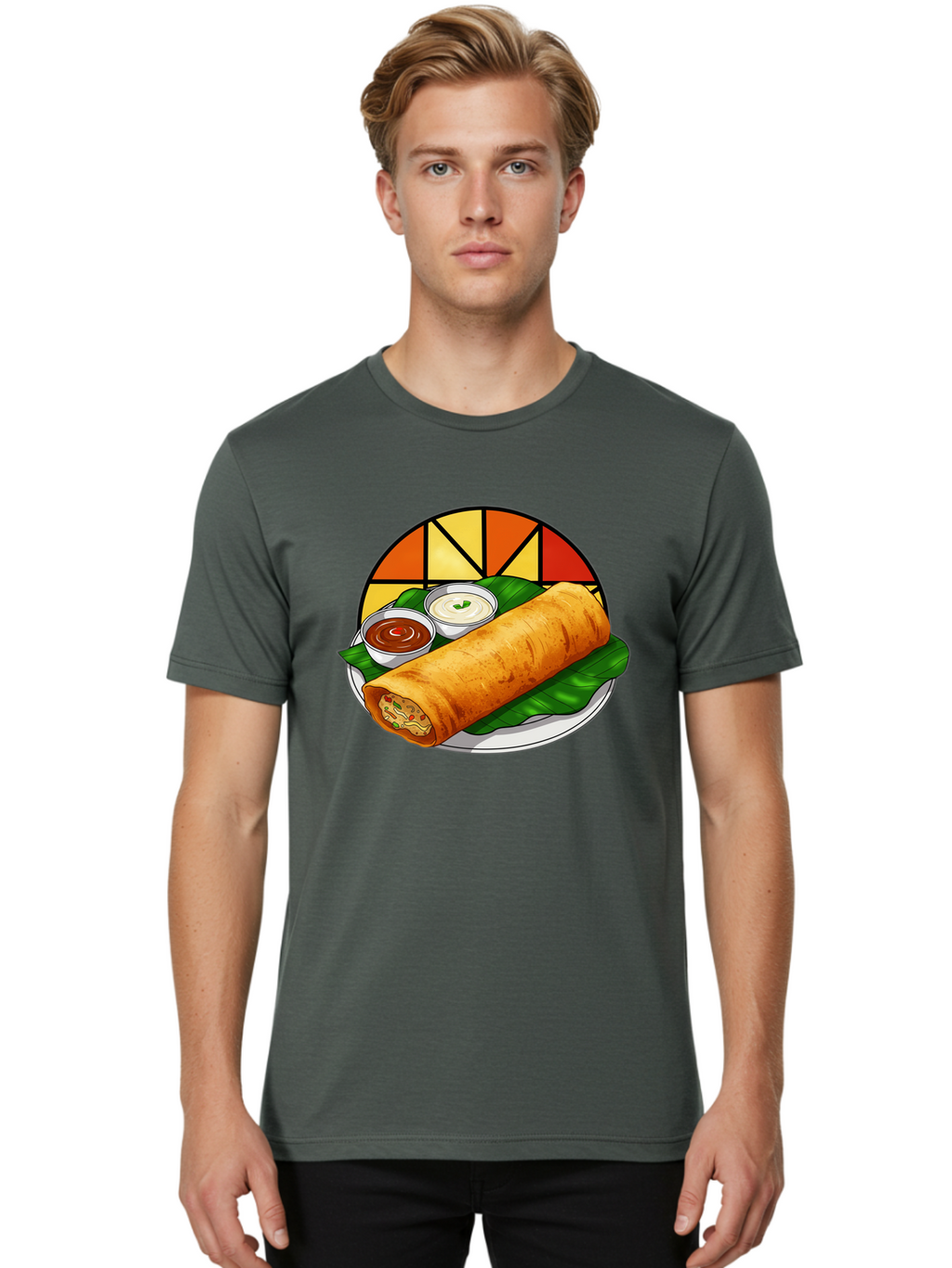 Masala-Dosa-14 Men'S Graphic Tee, 100% Cotton, Comfortable Casual Summer Wear, Machine Washable, South Indian Cuisine, Traditional Dosa, Masala Filling, Chutney, Sambar, Indian Breakfast, Fermented Rice Crepe, Delicious Meal, Baa975