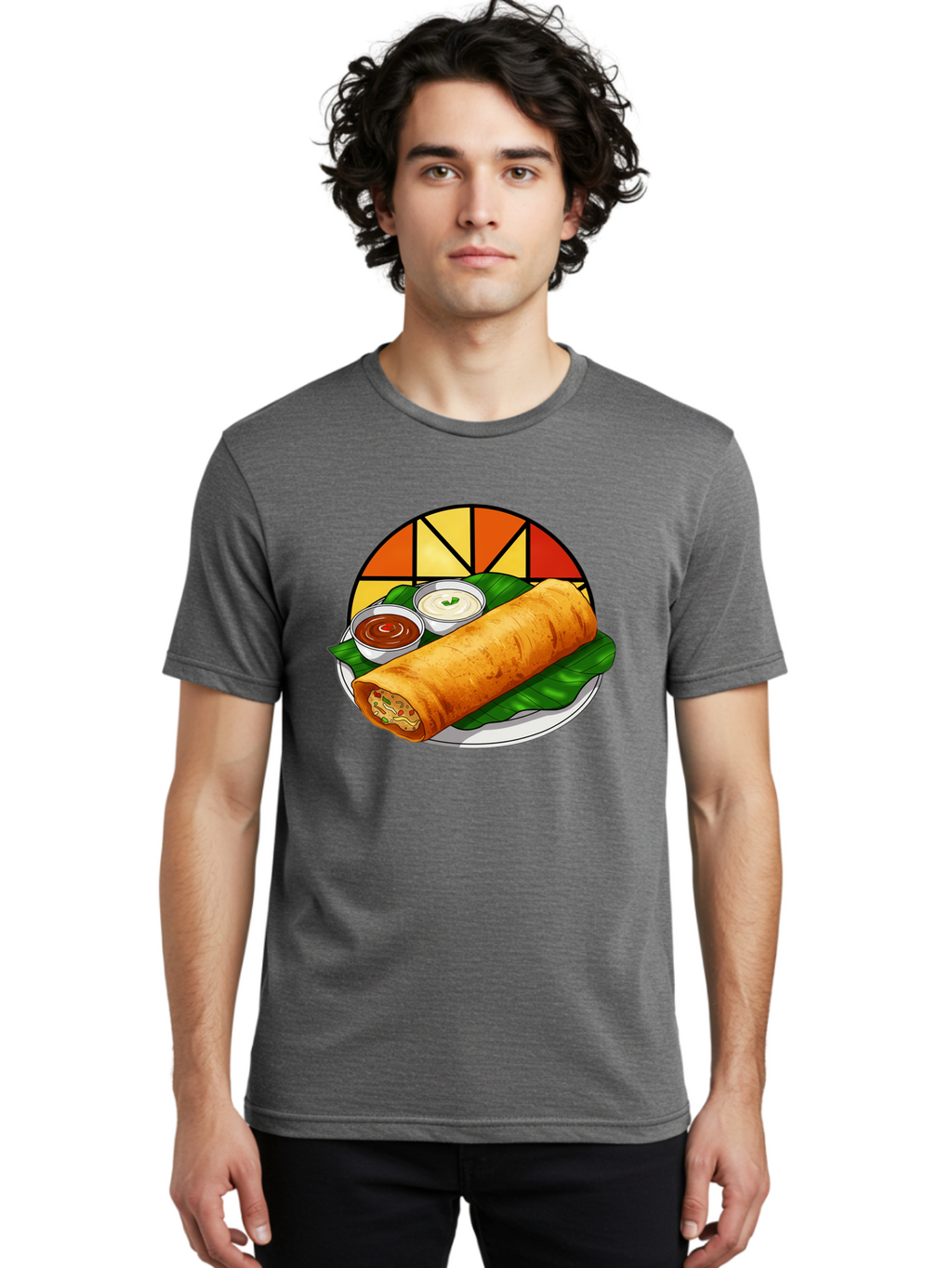Masala-Dosa-14 Men'S Graphic Tee, 100% Cotton, Comfortable Casual Summer Wear, Machine Washable, South Indian Cuisine, Traditional Dosa, Masala Filling, Chutney, Sambar, Indian Breakfast, Fermented Rice Crepe, Delicious Meal, Baa975