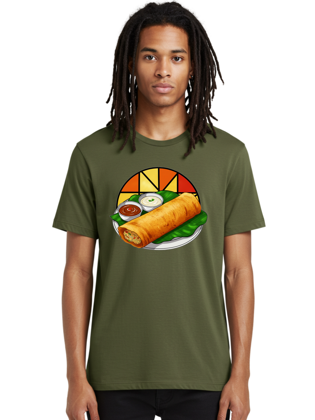Masala-Dosa-14 Men'S Graphic Tee, 100% Cotton, Comfortable Casual Summer Wear, Machine Washable, South Indian Cuisine, Traditional Dosa, Masala Filling, Chutney, Sambar, Indian Breakfast, Fermented Rice Crepe, Delicious Meal, Baa975