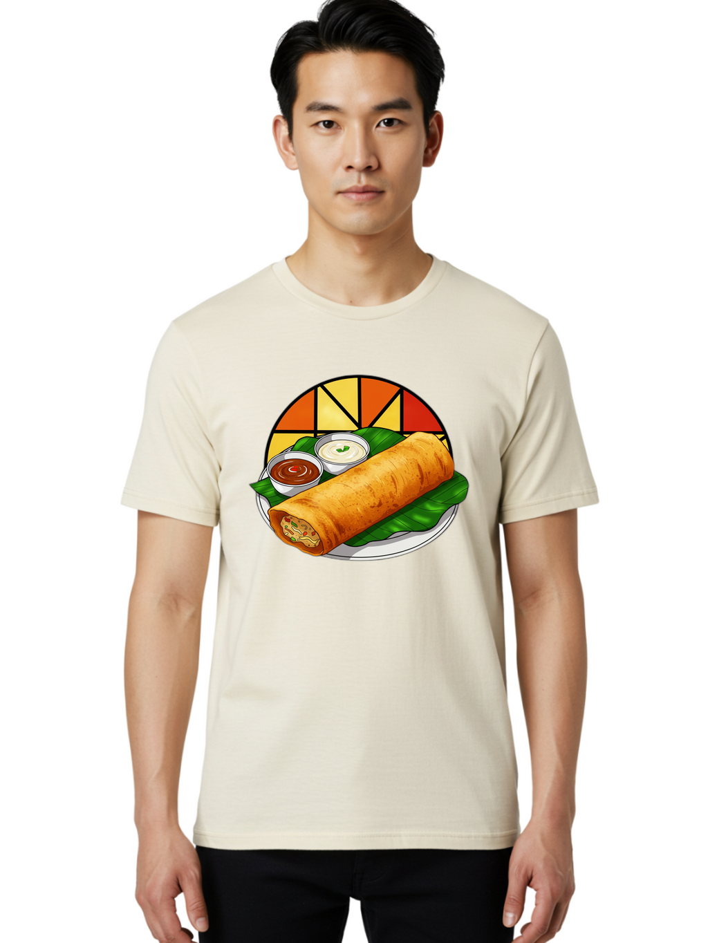 Masala-Dosa-14 Men'S Graphic Tee, 100% Cotton, Comfortable Casual Summer Wear, Machine Washable, South Indian Cuisine, Traditional Dosa, Masala Filling, Chutney, Sambar, Indian Breakfast, Fermented Rice Crepe, Delicious Meal, Baa975