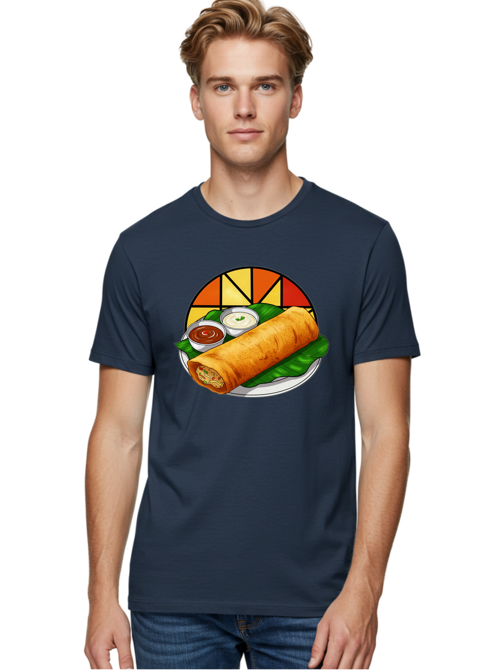 Masala-Dosa-14 Men'S Graphic Tee, 100% Cotton, Comfortable Casual Summer Wear, Machine Washable, South Indian Cuisine, Traditional Dosa, Masala Filling, Chutney, Sambar, Indian Breakfast, Fermented Rice Crepe, Delicious Meal, Baa975