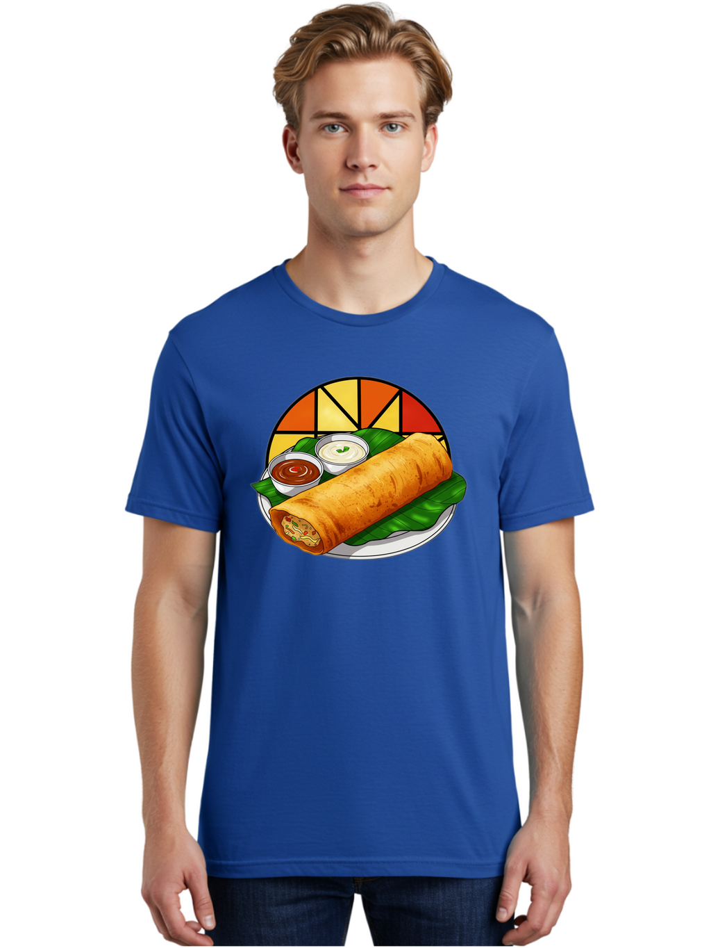 Masala-Dosa-14 Men'S Graphic Tee, 100% Cotton, Comfortable Casual Summer Wear, Machine Washable, South Indian Cuisine, Traditional Dosa, Masala Filling, Chutney, Sambar, Indian Breakfast, Fermented Rice Crepe, Delicious Meal, Baa975