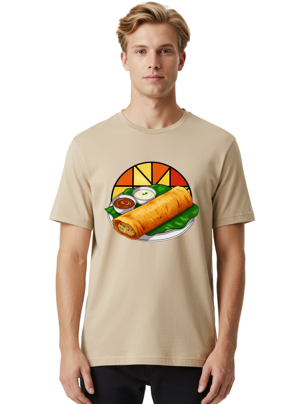 Masala-Dosa-14 Men'S Graphic Tee, 100% Cotton, Comfortable Casual Summer Wear, Machine Washable, South Indian Cuisine, Traditional Dosa, Masala Filling, Chutney, Sambar, Indian Breakfast, Fermented Rice Crepe, Delicious Meal, Baa975