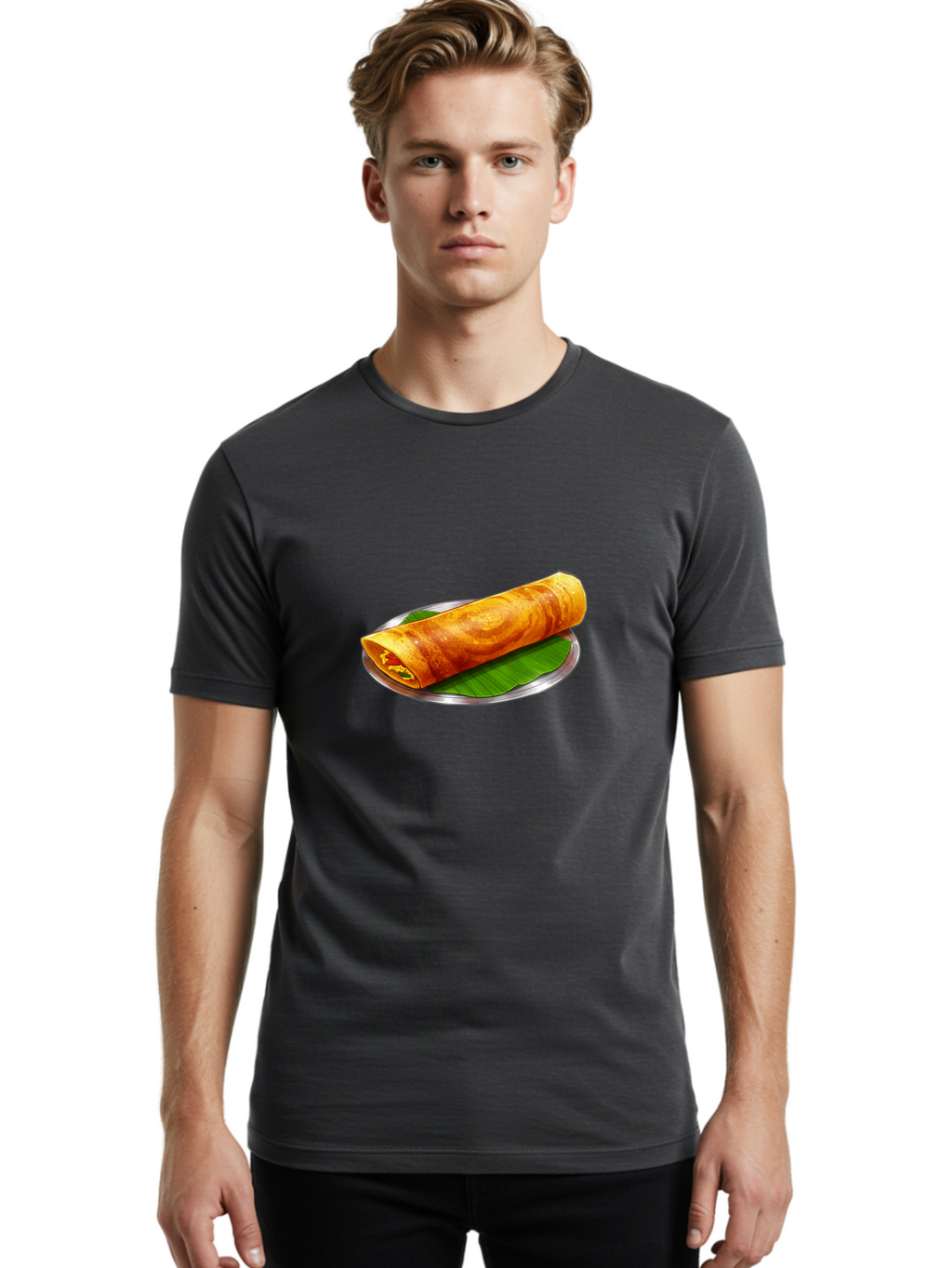 Masala-Dosa-15 Men'S Graphic Tee, 100% Cotton, Comfortable Casual Summer Wear, Machine Washable, Indian Cuisine, South Indian Food, Crispy Dosa, Masala Filling, Traditional Breakfast, Street Food, Savory Crepe, Dosa Recipe, Indian Flatbread Baa976