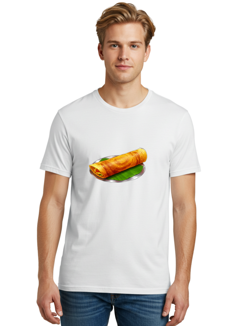 Masala-Dosa-15 Men'S Graphic Tee, 100% Cotton, Comfortable Casual Summer Wear, Machine Washable, Indian Cuisine, South Indian Food, Crispy Dosa, Masala Filling, Traditional Breakfast, Street Food, Savory Crepe, Dosa Recipe, Indian Flatbread Baa976