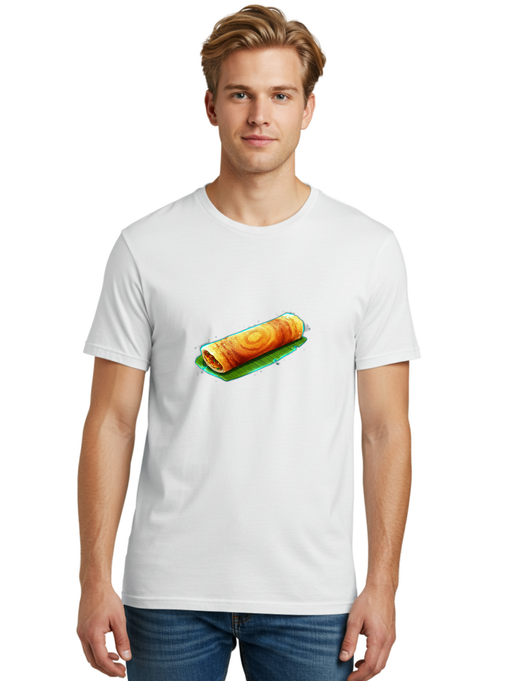 Masala-Dosa-16 Men'S Graphic Tee, 100% Cotton, Comfortable Casual Summer Wear, Machine Washable, South Indian Cuisine, Traditional Breakfast, Masala Dosa, Savory Crepe, Fermented Rice, Crispy Texture, Delicious Food, Indian Street Food Baa977