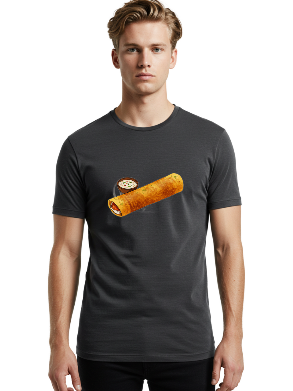 Masala-Dosa-17 Men'S Graphic Tee, 100% Cotton, Comfortable Casual Summer Wear, Machine Washable, South Indian Cuisine, Masala Dosa, Crepe Filled With Spiced Potatoes, Chutney, Traditional Breakfast, Indian Food, Dosa Recipe, Spicy Filling, Baa978