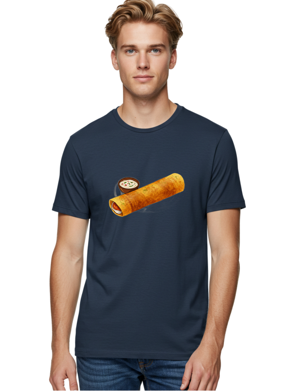 Masala-Dosa-17 Men'S Graphic Tee, 100% Cotton, Comfortable Casual Summer Wear, Machine Washable, South Indian Cuisine, Masala Dosa, Crepe Filled With Spiced Potatoes, Chutney, Traditional Breakfast, Indian Food, Dosa Recipe, Spicy Filling, Baa978