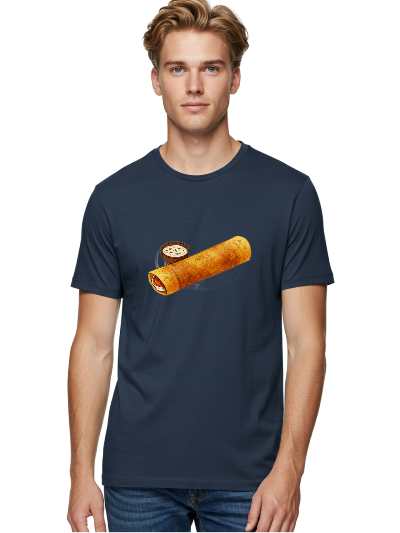 Masala-Dosa-17 Men'S Graphic Tee, 100% Cotton, Comfortable Casual Summer Wear, Machine Washable, South Indian Cuisine, Masala Dosa, Crepe Filled With Spiced Potatoes, Chutney, Traditional Breakfast, Indian Food, Dosa Recipe, Spicy Filling, Baa978
