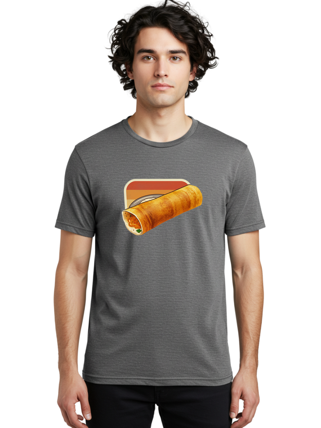 Masala-Dosa-18 Men'S Graphic Tee, 100% Cotton, Comfortable Casual Summer Wear, Machine Washable, South Indian Cuisine, Dosa Recipe, Indian Street Food, Rolled Dosa, Savory Crepe, Spicy Filling, Traditional Breakfast Baa979