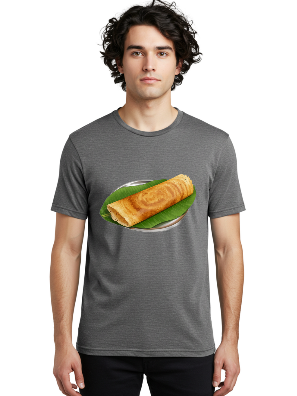 Masala-Dosa-2 Men'S Graphic Tee, 100% Cotton, Comfortable Casual Summer Wear, Machine Washable, South Indian Cuisine, Traditional Food, Dosa Recipe, Banana Leaf, Indian Breakfast, Fermented Rice, Crispy Crepe, Vegetarian Dish, Authentic Flavor Baa980