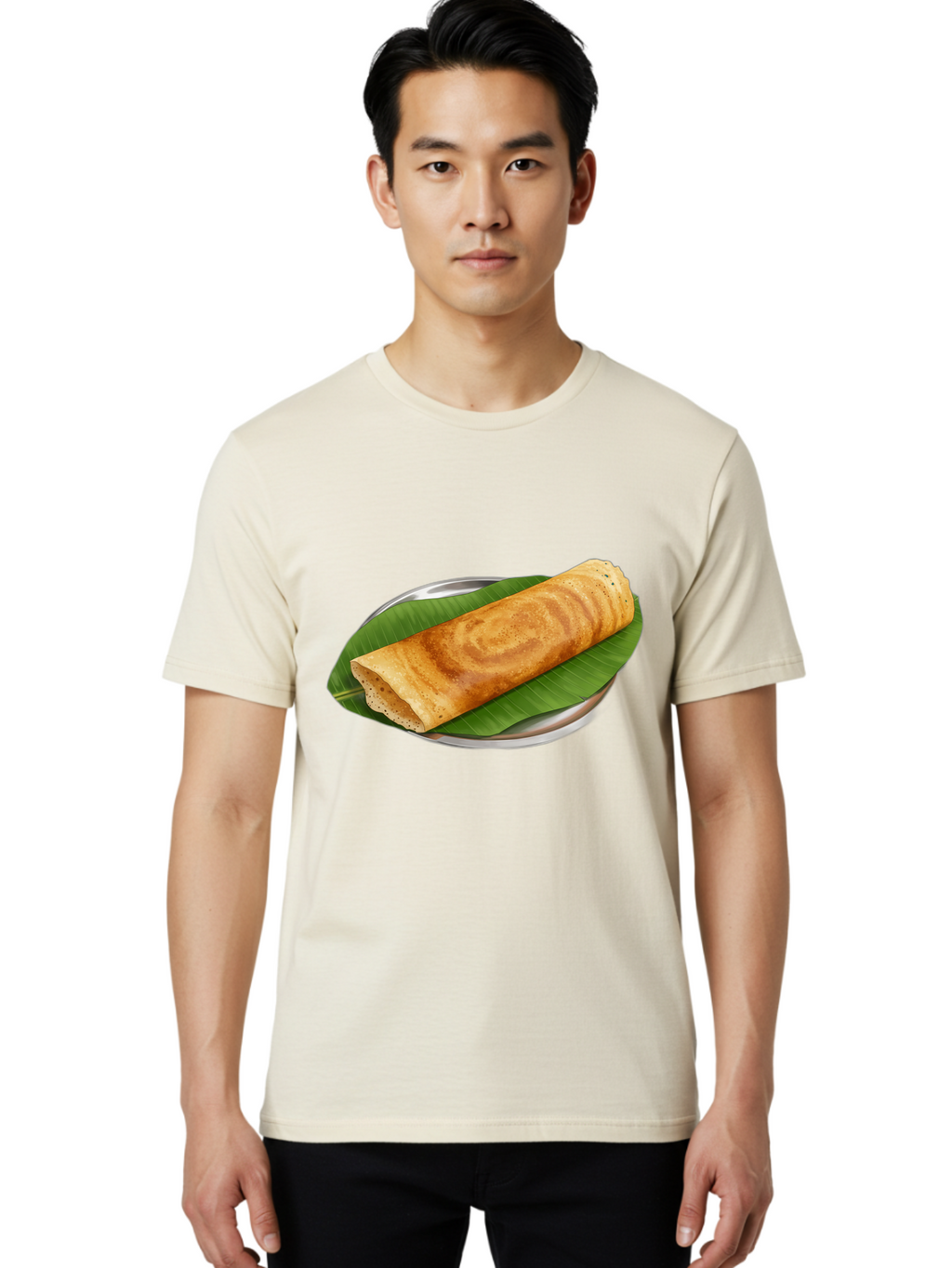 Masala-Dosa-2 Men'S Graphic Tee, 100% Cotton, Comfortable Casual Summer Wear, Machine Washable, South Indian Cuisine, Traditional Food, Dosa Recipe, Banana Leaf, Indian Breakfast, Fermented Rice, Crispy Crepe, Vegetarian Dish, Authentic Flavor Baa980