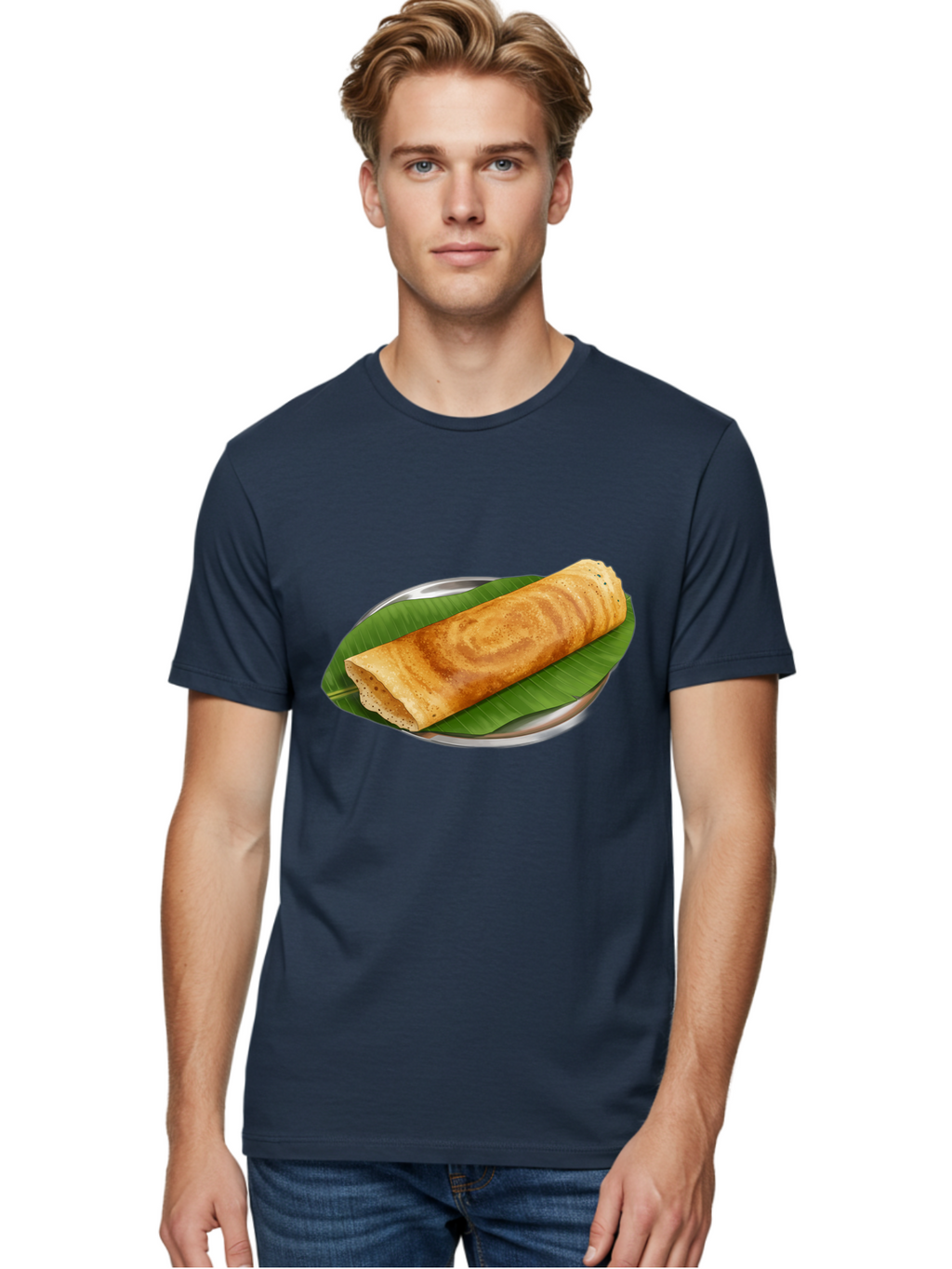 Masala-Dosa-2 Men'S Graphic Tee, 100% Cotton, Comfortable Casual Summer Wear, Machine Washable, South Indian Cuisine, Traditional Food, Dosa Recipe, Banana Leaf, Indian Breakfast, Fermented Rice, Crispy Crepe, Vegetarian Dish, Authentic Flavor Baa980