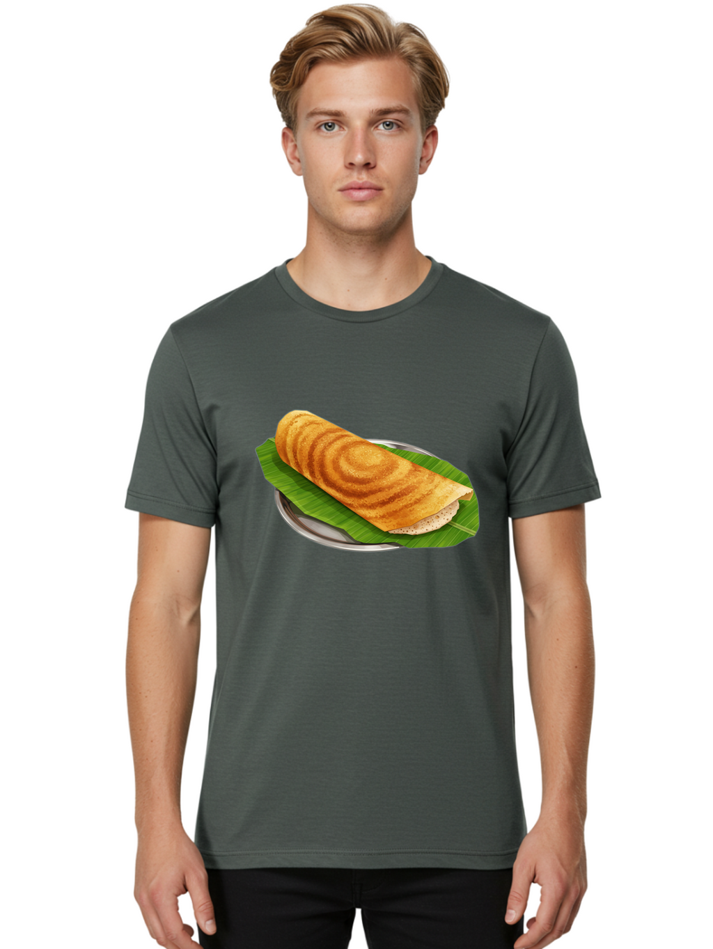 Masala-Dosa-6 Men'S Graphic Tee, 100% Cotton, Comfortable Casual Summer Wear, Machine Washable, South Indian Cuisine, Traditional Breakfast, Dosa Recipe, Masala Dosa, Indian Food, Fermented Crepe, Savory Dish, Authentic Indian, Crispy Dosa, Baa984