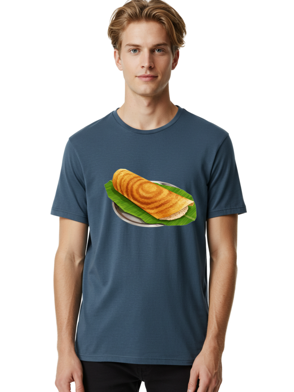 Masala-Dosa-6 Men'S Graphic Tee, 100% Cotton, Comfortable Casual Summer Wear, Machine Washable, South Indian Cuisine, Traditional Breakfast, Dosa Recipe, Masala Dosa, Indian Food, Fermented Crepe, Savory Dish, Authentic Indian, Crispy Dosa, Baa984