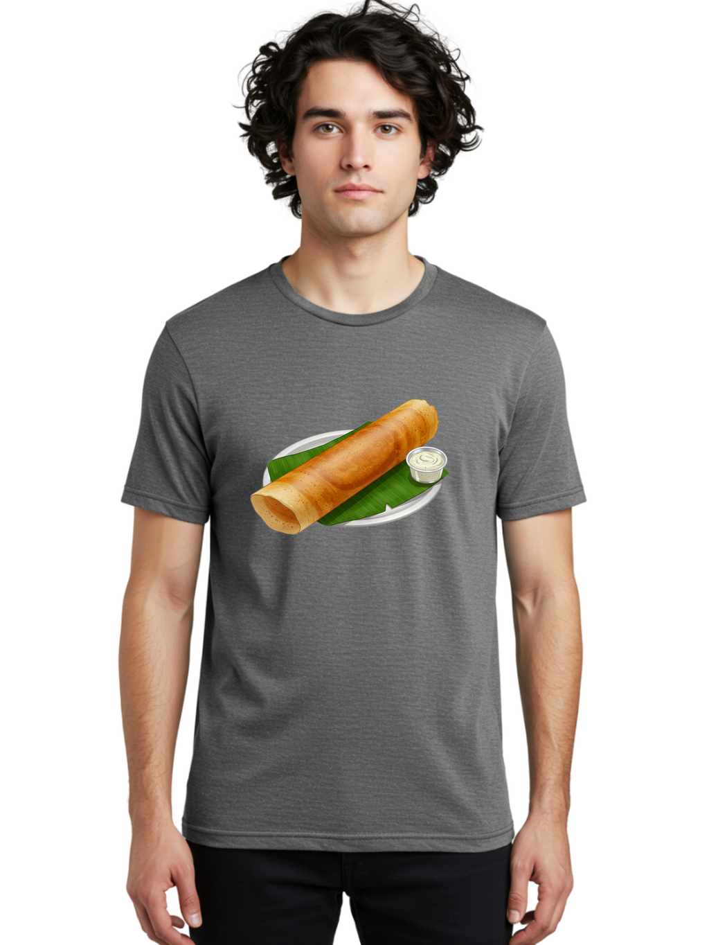 Masala-Dosa-8 Men'S Graphic Tee, 100% Cotton, Comfortable Casual Summer Wear, Machine Washable, South Indian Cuisine, Fermented Rice Crepe, Traditional Breakfast, Dosa With Chutney, Indian Street Food, Savory Crepes, Baa986