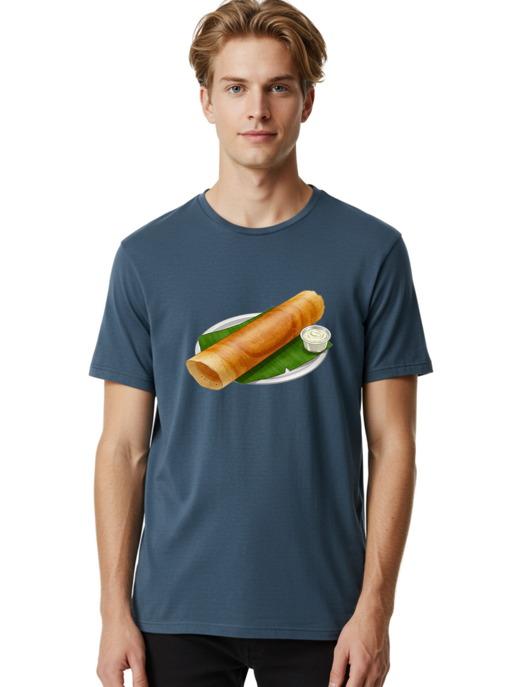 Masala-Dosa-8 Men'S Graphic Tee, 100% Cotton, Comfortable Casual Summer Wear, Machine Washable, South Indian Cuisine, Fermented Rice Crepe, Traditional Breakfast, Dosa With Chutney, Indian Street Food, Savory Crepes, Baa986