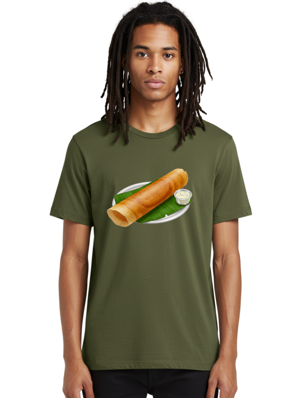 Masala-Dosa-8 Men'S Graphic Tee, 100% Cotton, Comfortable Casual Summer Wear, Machine Washable, South Indian Cuisine, Fermented Rice Crepe, Traditional Breakfast, Dosa With Chutney, Indian Street Food, Savory Crepes, Baa986