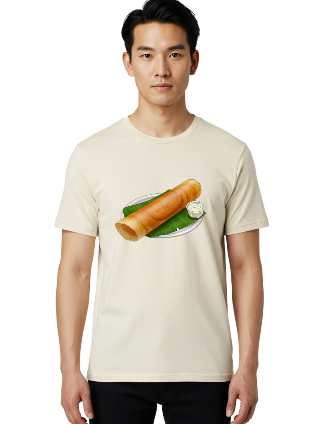 Masala-Dosa-8 Men'S Graphic Tee, 100% Cotton, Comfortable Casual Summer Wear, Machine Washable, South Indian Cuisine, Fermented Rice Crepe, Traditional Breakfast, Dosa With Chutney, Indian Street Food, Savory Crepes, Baa986