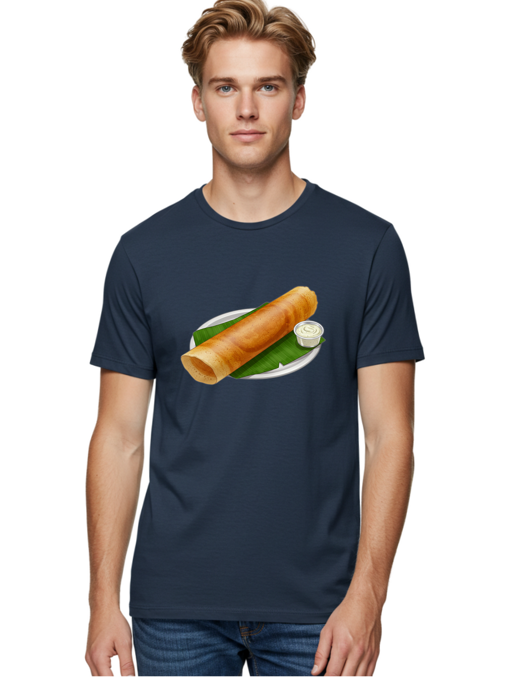Masala-Dosa-8 Men'S Graphic Tee, 100% Cotton, Comfortable Casual Summer Wear, Machine Washable, South Indian Cuisine, Fermented Rice Crepe, Traditional Breakfast, Dosa With Chutney, Indian Street Food, Savory Crepes, Baa986