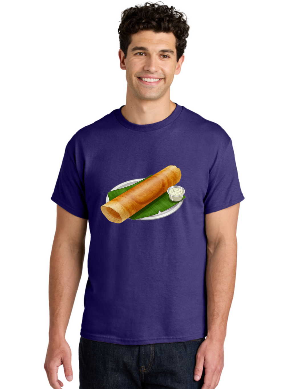 Masala-Dosa-8 Men'S Graphic Tee, 100% Cotton, Comfortable Casual Summer Wear, Machine Washable, South Indian Cuisine, Fermented Rice Crepe, Traditional Breakfast, Dosa With Chutney, Indian Street Food, Savory Crepes, Baa986