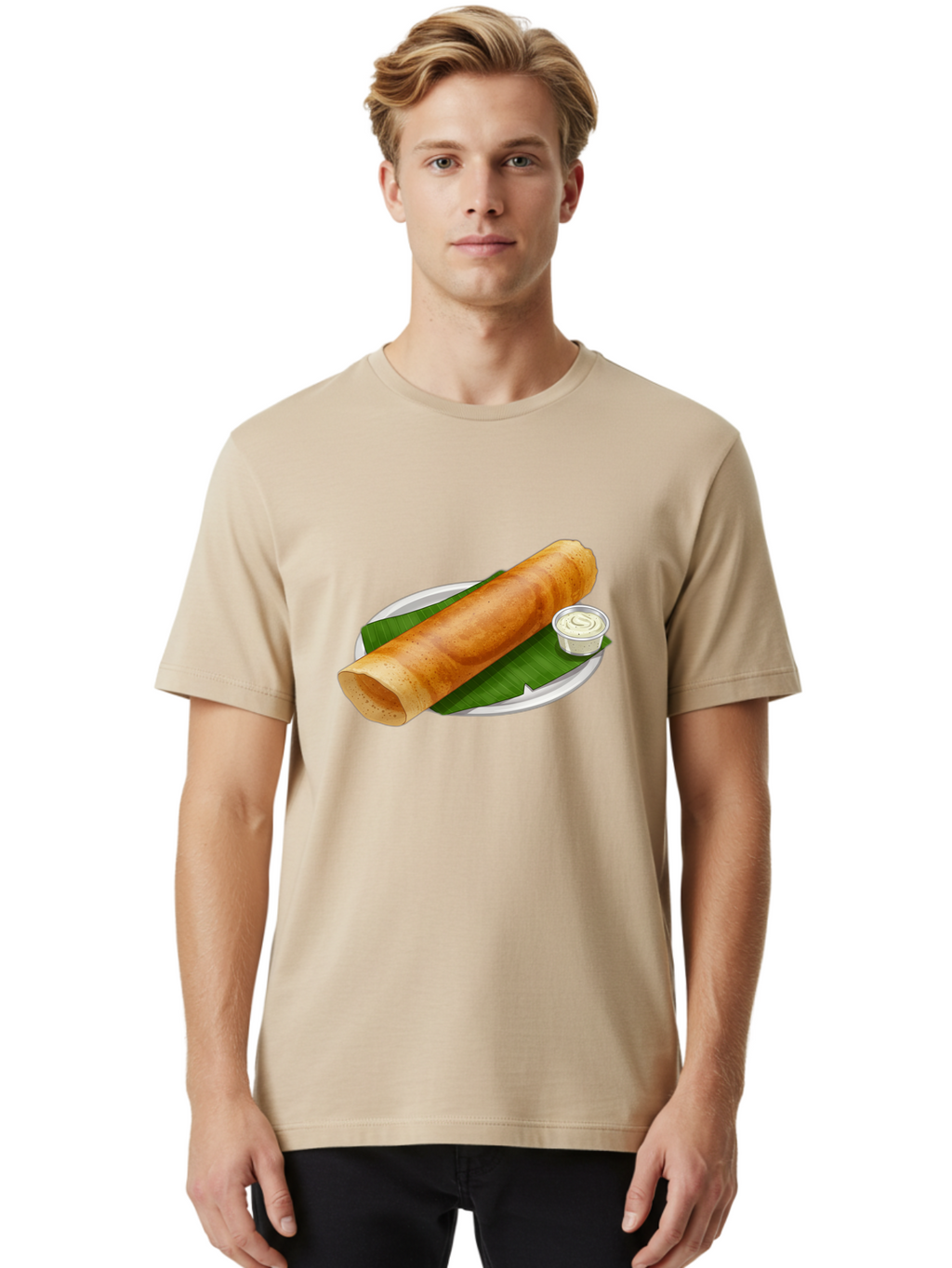 Masala-Dosa-8 Men'S Graphic Tee, 100% Cotton, Comfortable Casual Summer Wear, Machine Washable, South Indian Cuisine, Fermented Rice Crepe, Traditional Breakfast, Dosa With Chutney, Indian Street Food, Savory Crepes, Baa986