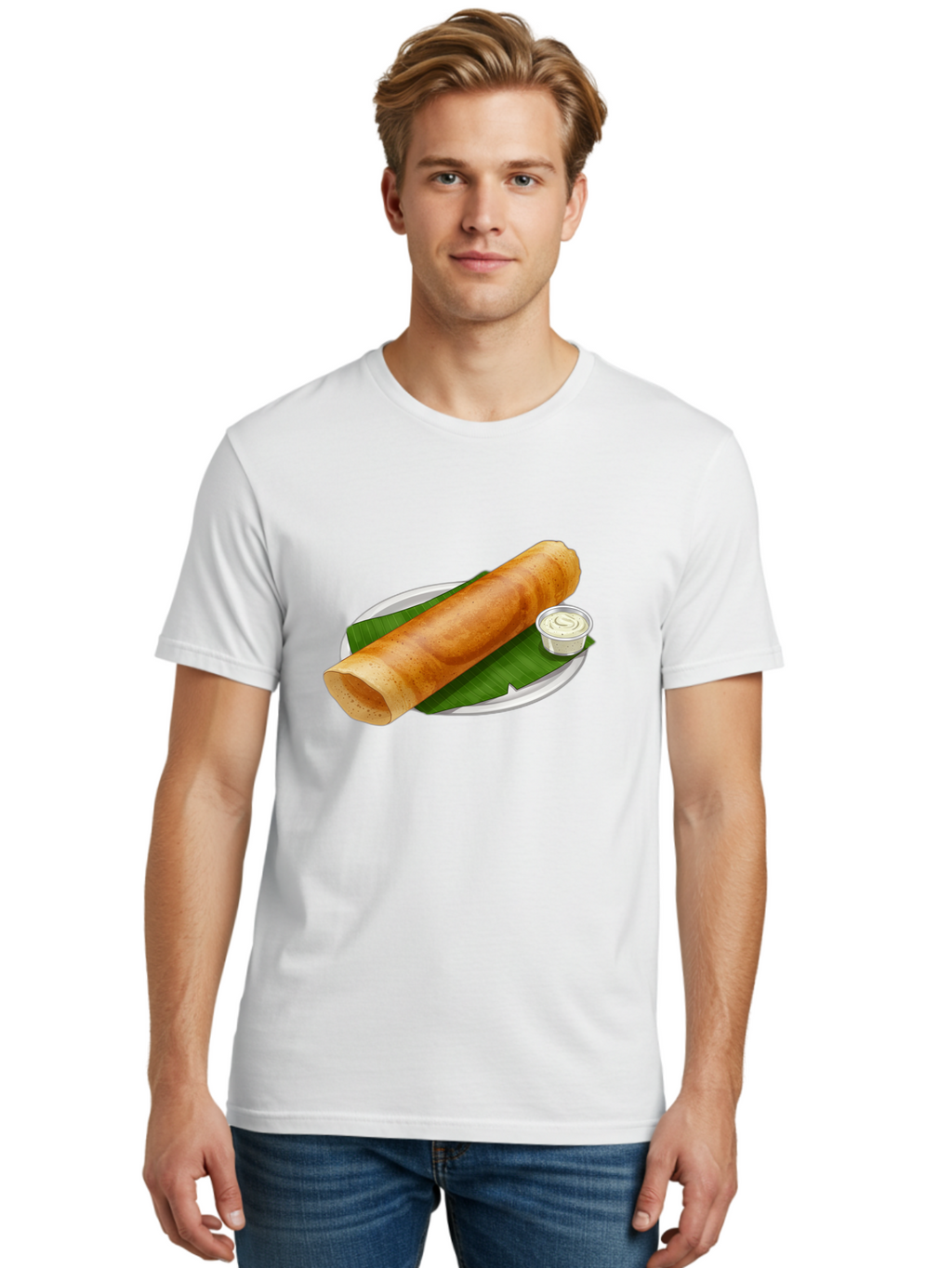 Masala-Dosa-8 Men'S Graphic Tee, 100% Cotton, Comfortable Casual Summer Wear, Machine Washable, South Indian Cuisine, Fermented Rice Crepe, Traditional Breakfast, Dosa With Chutney, Indian Street Food, Savory Crepes, Baa986
