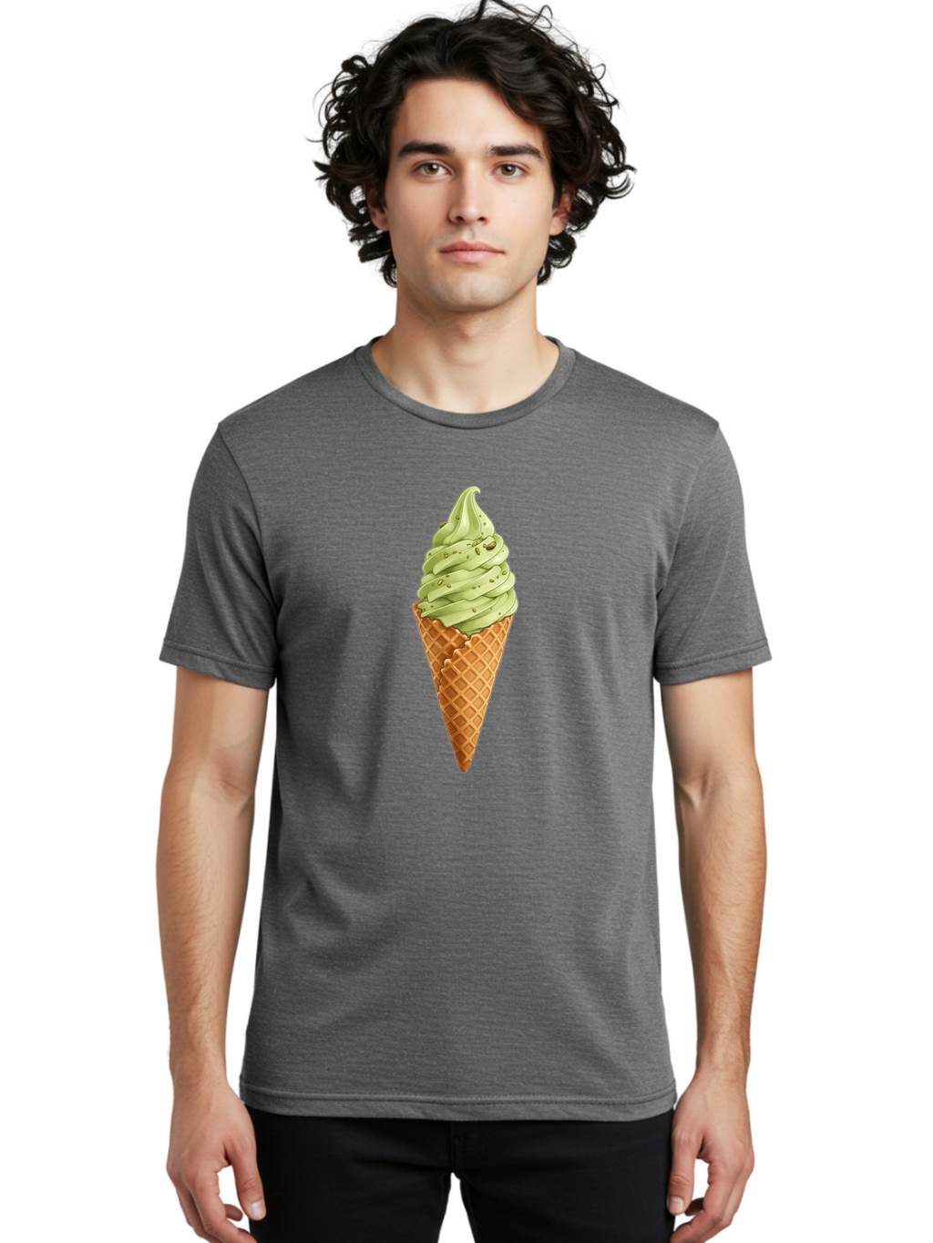 Matcha-Ice-Cream-Cone Men'S Graphic Tee, 100% Cotton, Comfortable Casual Summer Wear, Machine Washable, Matcha Ice Cream, Soft Serve Ice Cream, Waffle Cone, Green Tea Flavor, Sweet Treat, Summer Dessert, Ice Cream Cone, Creamy Texture Baa992