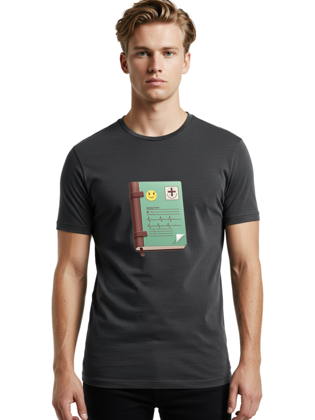 Medical-Chart Men'S Graphic Tee, 100% Cotton, Comfortable Casual Summer Wear, Machine Washable, Medical Chart, Health Record, Medical Journal, Smiley Face, Plus Sign, Heart Rate Monitor, Patient History Baa993