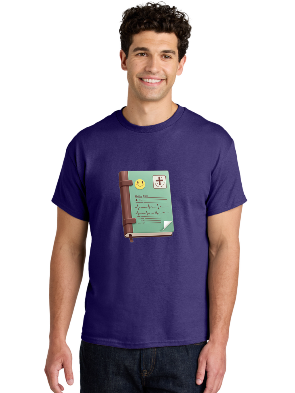 Medical-Chart Men'S Graphic Tee, 100% Cotton, Comfortable Casual Summer Wear, Machine Washable, Medical Chart, Health Record, Medical Journal, Smiley Face, Plus Sign, Heart Rate Monitor, Patient History Baa993