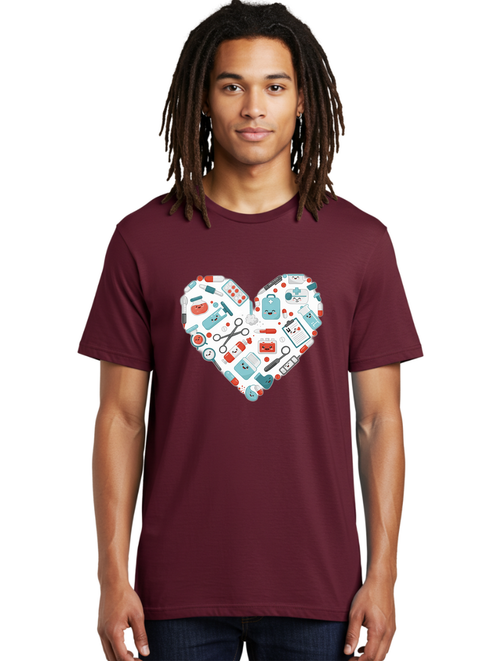 Medical-Heart Men'S Graphic Tee, 100% Cotton, Comfortable Casual Summer Wear, Machine Washable, Heart Shape, Medical Supplies, Healthcare Symbols, First Aid Kit, Medical Tools, Healthcare Icons, Medical Equipment, Health Care, Medical Kit, Baa995