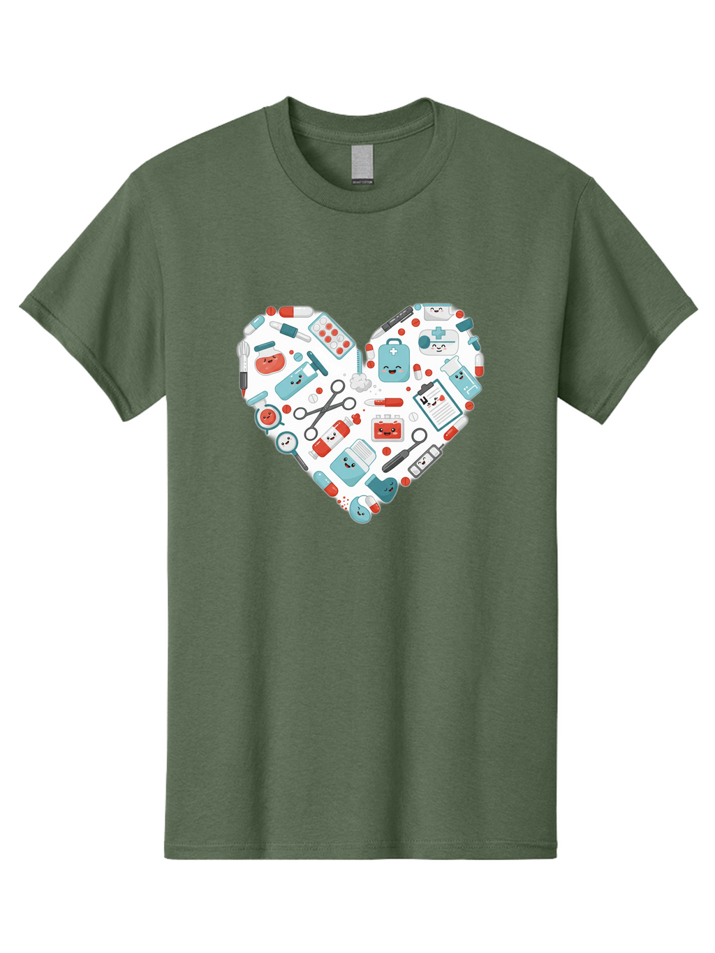 Medical-Heart Men'S Graphic Tee, 100% Cotton, Comfortable Casual Summer Wear, Machine Washable, Heart Shape, Medical Supplies, Healthcare Symbols, First Aid Kit, Medical Tools, Healthcare Icons, Medical Equipment, Health Care, Medical Kit, Baa995