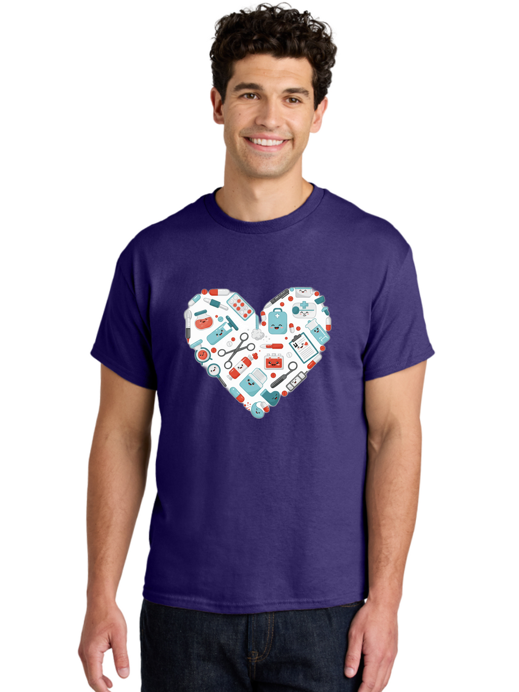 Medical-Heart Men'S Graphic Tee, 100% Cotton, Comfortable Casual Summer Wear, Machine Washable, Heart Shape, Medical Supplies, Healthcare Symbols, First Aid Kit, Medical Tools, Healthcare Icons, Medical Equipment, Health Care, Medical Kit, Baa995