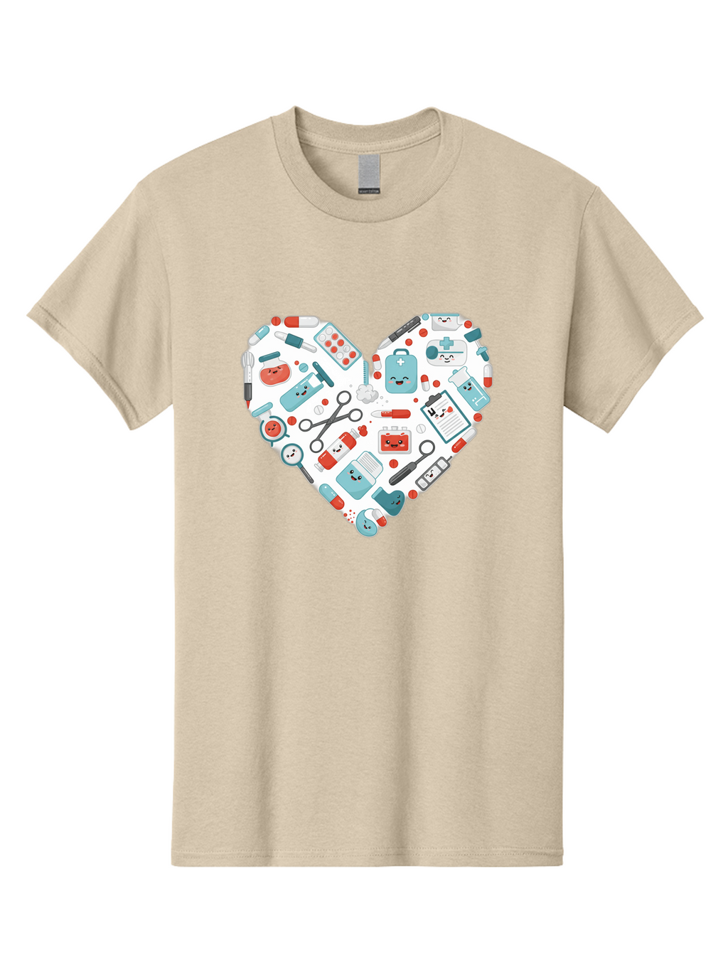 Medical-Heart Men'S Graphic Tee, 100% Cotton, Comfortable Casual Summer Wear, Machine Washable, Heart Shape, Medical Supplies, Healthcare Symbols, First Aid Kit, Medical Tools, Healthcare Icons, Medical Equipment, Health Care, Medical Kit, Baa995