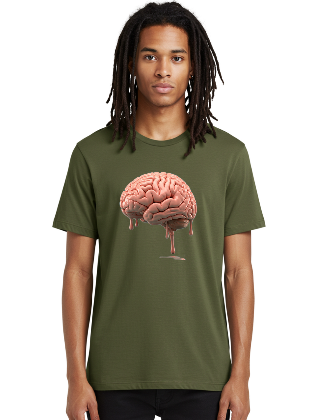 Melting-Brain Men'S Graphic Tee, 100% Cotton, Comfortable Casual Summer Wear, Machine Washable, Human Brain, Melting Effect, Surreal Art, Psychological Concept, Cognitive Distortion, Abstract Representation, Creative Visualization, Baa999