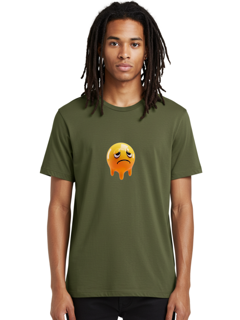 Melting-Face Men'S Graphic Tee, 100% Cotton, Comfortable Casual Summer Wear, Machine Washable, Melting Emoji, Yellow Face, Unhappy Face, Unhappy Emoji, Frowning Face, Sad Emoji, Cartoon Character, Emoticon, 3D Rendering, Digital Art, Bab000